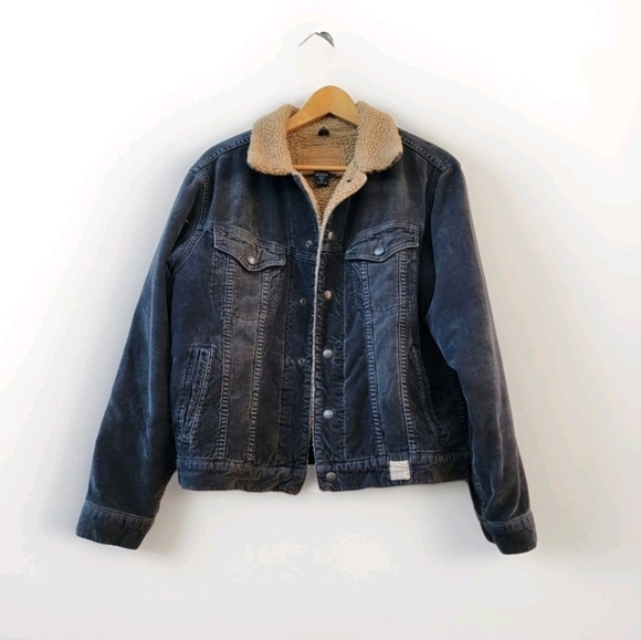 Abercrombie & Fitch Other - Abercrombie Fitch Jacket Men's XL Sherpa Lined Corduroy Charcoal Gray Vintage